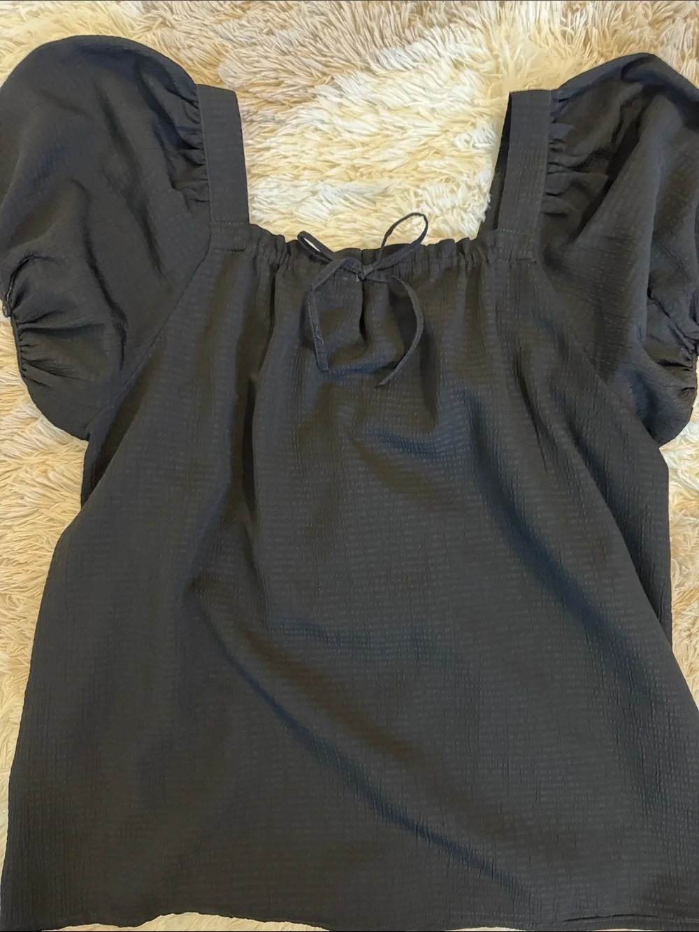Madewell Black Square Neck Puff Sleeve Blouse